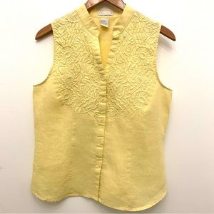 Tweeds Yellow 100% Linen Embroidered Floral print Medium